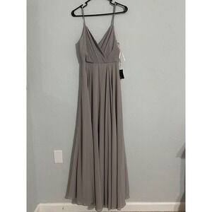 Lulus Gray Maxi Dress Bridesmaid Formal V Neck Sleeveless Party Cocktail M